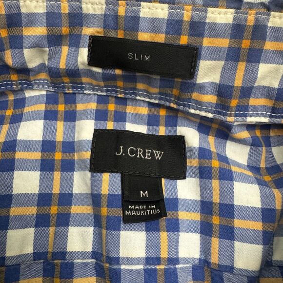 J.Crew Slim Fit Button Down Shirt Mens Medium Blue Orange Plaid Cotton Casual - Picture 7 of 13